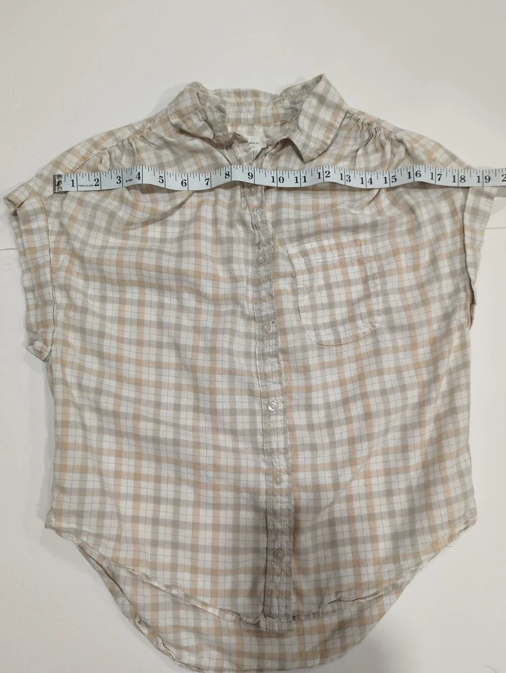 Japna White And Orange Check Plaid Short-Sleeve Button-Up Top - Women's Medium